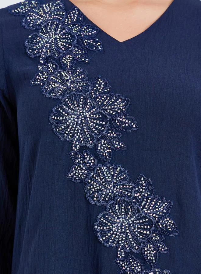 Amirah Women Navy Blue Embroidered A-Line Jalabiya